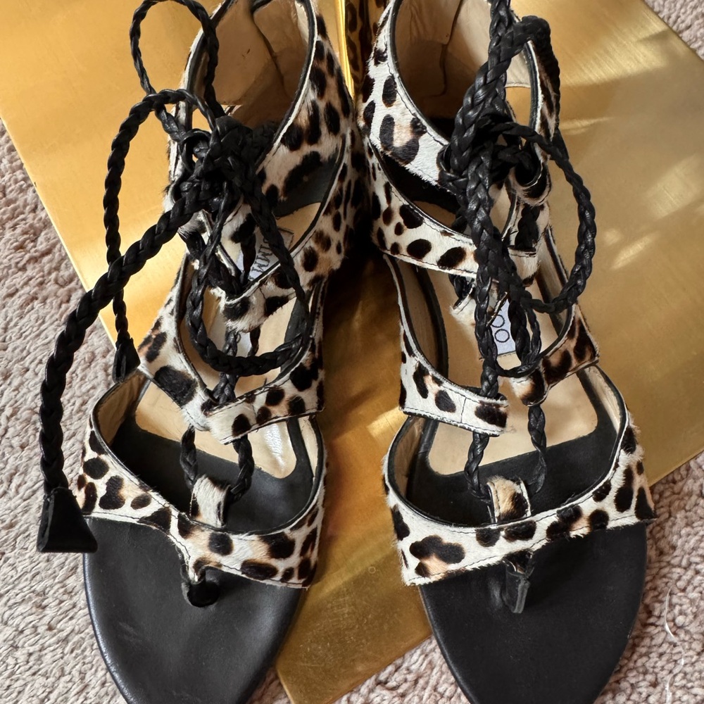 Jimmy Choo Leopard Print Lace-Up Women’s Sandals
